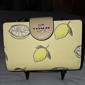 COACH Lemon Print Yellow Medium Wallet NWT